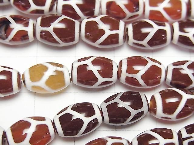 [Video] Tortoise Shell Longevity Dzi Bead (Kikko Choju Tenju) Rice 12x8x8mm Red Brown 1-strand beads (approx. 13inch/32cm)