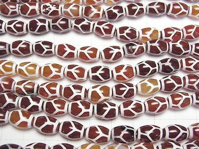 [Video] Tortoise Shell Longevity Dzi Bead (Kikko Choju Tenju) Rice 12x8x8mm Red Brown 1-strand beads (approx. 13inch/32cm)