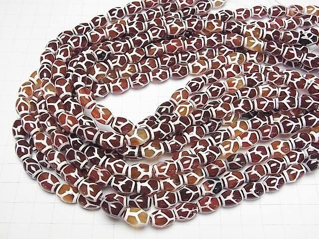 [Video] Tortoise Shell Longevity Dzi Bead (Kikko Choju Tenju) Rice 12x8x8mm Red Brown 1-strand beads (approx. 13inch/32cm)