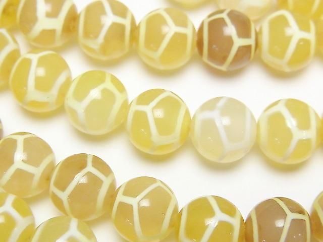 [Video] Tortoiseshell Longevity Dzi Bead (Kikkouchoju Tenju) Round 10mm Yellow half or 1strand beads (aprx.11inch/28cm)