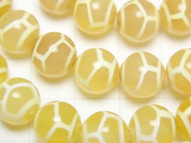 [Video] Tortoise Shell Longevity Dzi Bead (Kikko Choju Tenju) Round 10mm Light Yellow Half or 1-strand beads (approx. 11 inches/28 cm)