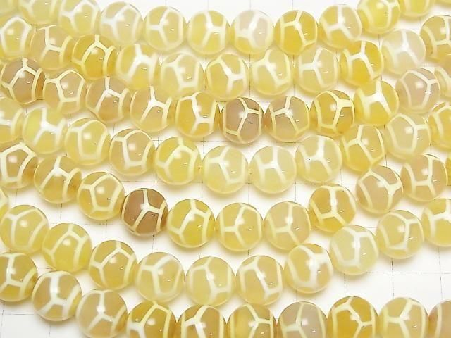 [Video] Tortoiseshell Longevity Dzi Bead (Kikkouchoju Tenju) Round 10mm Yellow half or 1strand beads (aprx.11inch/28cm)