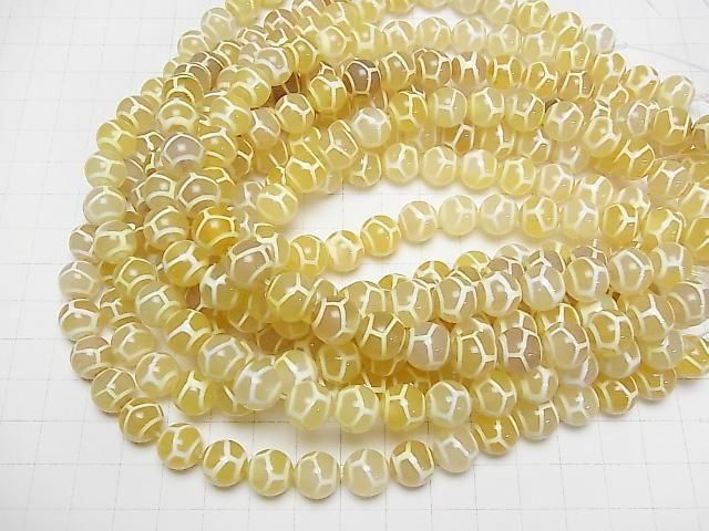[Video] Tortoiseshell Longevity Dzi Bead (Kikkouchoju Tenju) Round 10mm Yellow half or 1strand beads (aprx.11inch/28cm)