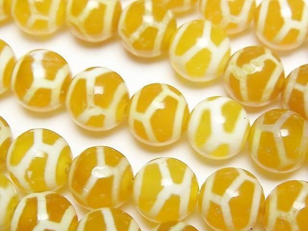 [Video] Tortoiseshell Longevity Dzi Bead Round 10mm Orange half or 1strand beads (aprx.11inch/28cm)