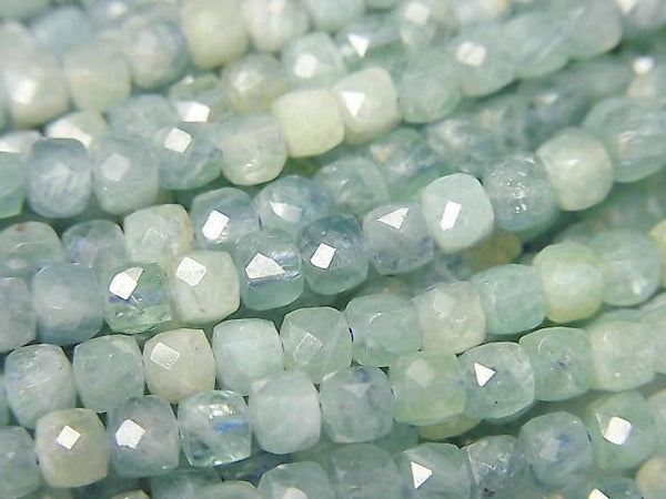 [Video] High Quality! Blue-Green Kyanite AA++ Cube Shape 4x4x4mm half or 1strand Beads (approx. 15 inches/36 cm)