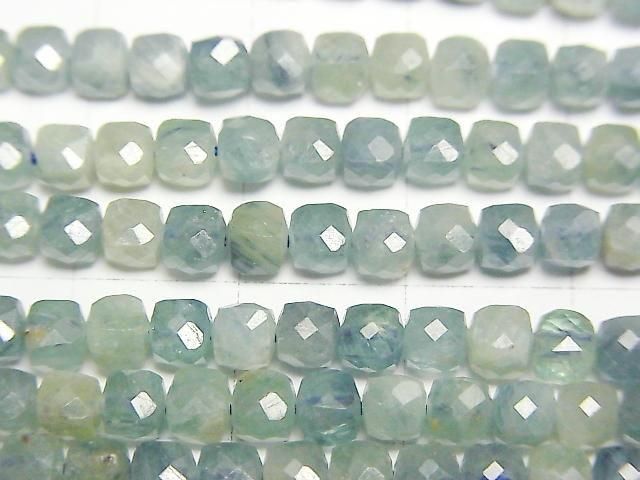 [Video] High Quality! Blue-Green Kyanite AA++ Cube Shape 4x4x4mm half or 1strand Beads (approx. 15 inches/36 cm)