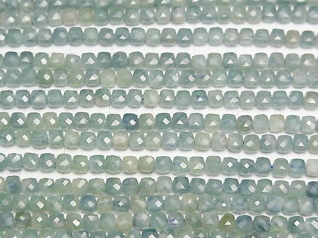 [Video] High Quality! Blue-Green Kyanite AA++ Cube Shape 4x4x4mm half or 1strand Beads (approx. 15 inches/36 cm)