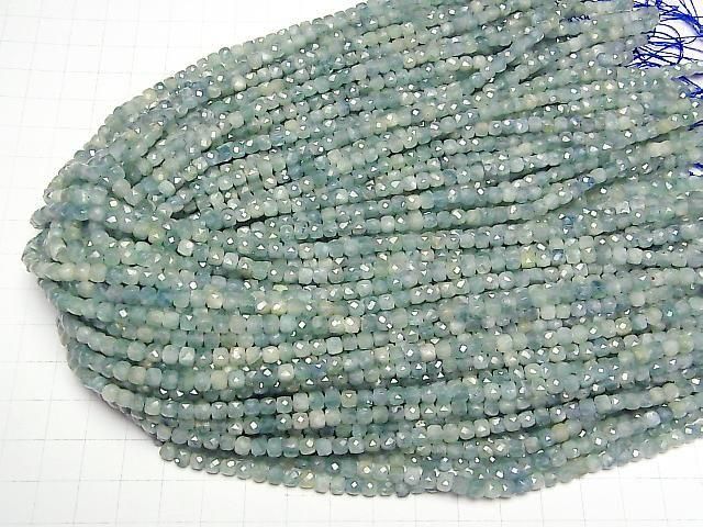 [Video] High Quality! Blue-Green Kyanite AA++ Cube Shape 4x4x4mm half or 1strand Beads (approx. 15 inches/36 cm)