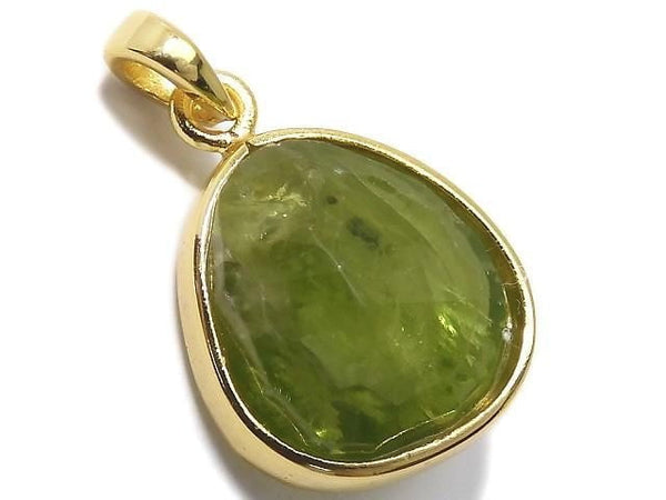 [Video][One of a kind] High Quality Peridot AAA- Faceted Pendant 18KGP NO.59