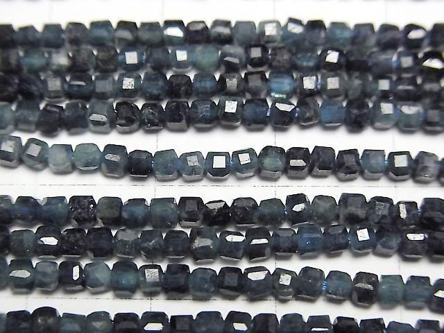 [Video] High Quality! Indicolite Tourmaline AA++ Cube Shape 2x2x2mm half or 1 strand beads (approx. 15 inches/38 cm)