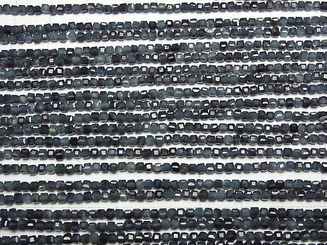 [Video] High Quality! Indicolite Tourmaline AA++ Cube Shape 2x2x2mm half or 1 strand beads (approx. 15 inches/38 cm)