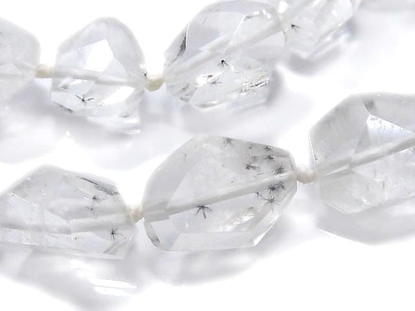 [Video][One of a kind] Hollandite in Quartz Faceted Nugget 1strand beads (aprx.16inch/40cm) NO.12