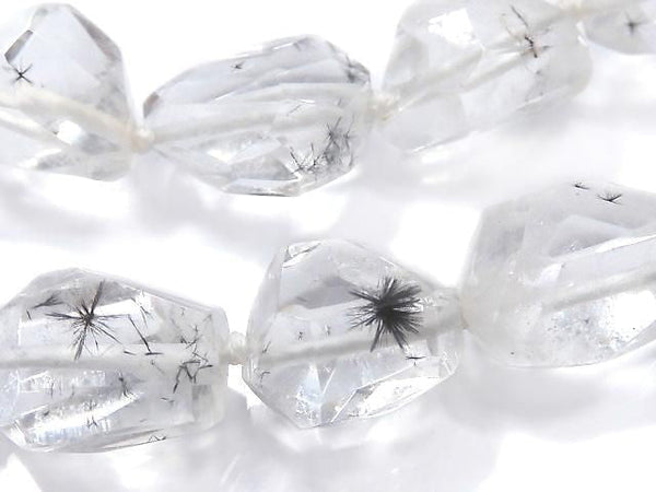 [Video][One of a kind] Hollandite in Quartz Faceted Nugget 1strand beads (aprx.16inch/40cm) NO.16
