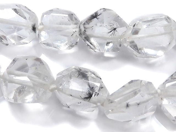 [Video][One of a kind] Hollandite in Quartz Faceted Nugget 1strand beads (aprx.16inch/39cm) NO.17