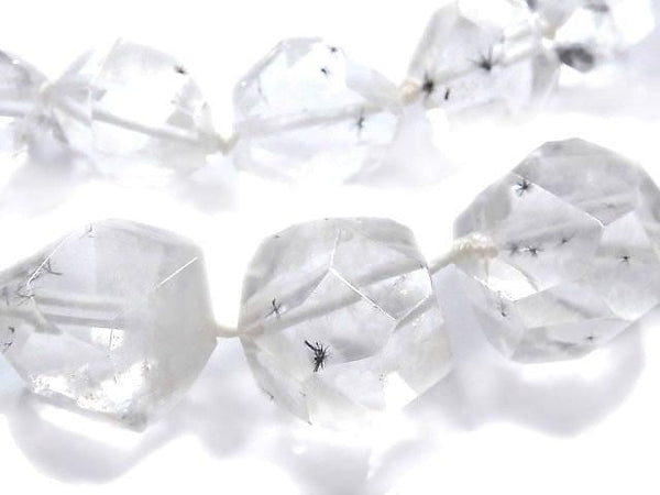 [Video][One of a kind] Hollandite in Quartz Faceted Nugget 1strand beads (aprx.17inch/41cm) NO.18