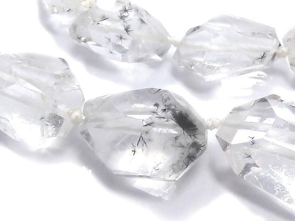 [Video][One of a kind] Hollandite in Quartz Faceted Nugget 1strand beads (aprx.17inch/41cm) NO.19