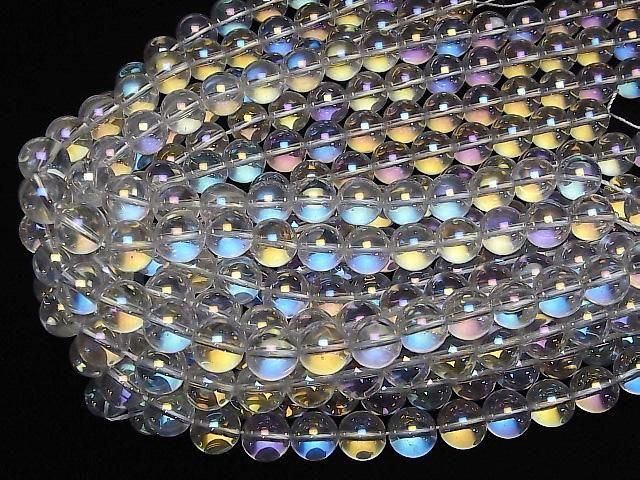 Perles rondes en quartz Aqua Crystal (quartz fondu) 14 mm, 1 fil (environ 35 cm/14 pouces)