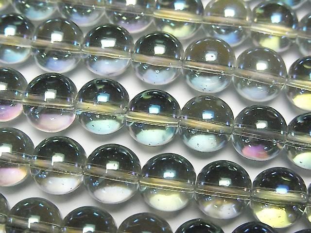 [Video] Green Flash Crystal (Smelted Quartz) Round 8mm 1strand beads (aprx.15inch/36cm)