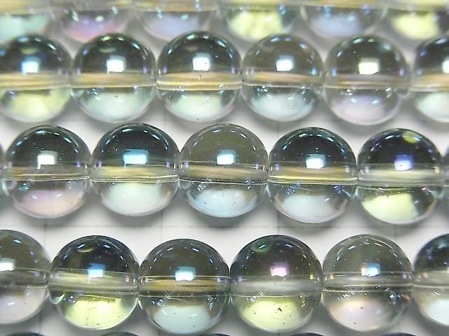 [Video] Green Flash Crystal (Smelted Quartz) Round 8mm 1strand beads (aprx.15inch/36cm)