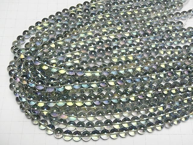 [Video] Green Flash Crystal (Smelted Quartz) Round 8mm 1strand beads (aprx.15inch/36cm)