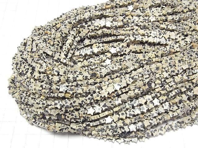 [Video] Dalmatian Jasper Star 6x6mm 1strand beads (aprx.14inch/35cm)