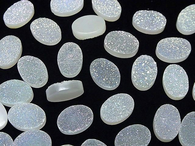 [Video] Druzy Agate Oval Cabochon 14x10mm AB Coating 2pcs