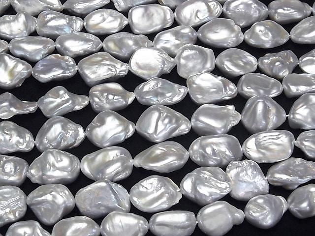 [Video] Fresh Water Pearl Keshi Pearl AA++ Baroque 18-24mm Silver 1strand beads (aprx.15inch/37cm)