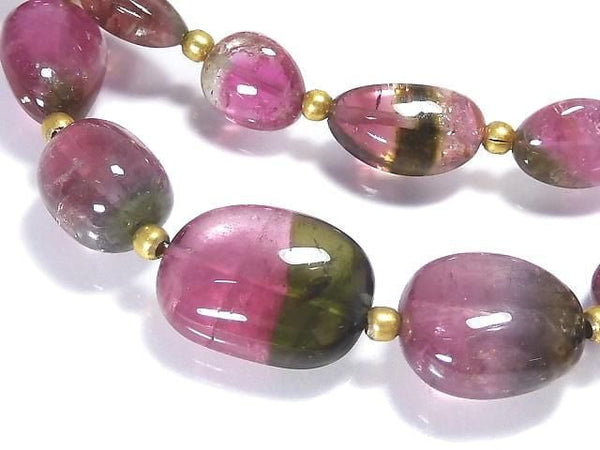 [Video][One of a kind] High Quality Watermelon Tourmaline AAAA Nugget 1strand beads (aprx.17inch/41cm) NO.1