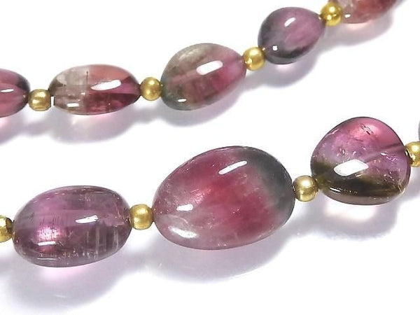 [Video][One of a kind] High Quality Watermelon Tourmaline AAAA Nugget 1strand beads (aprx.17inch/41cm) NO.2
