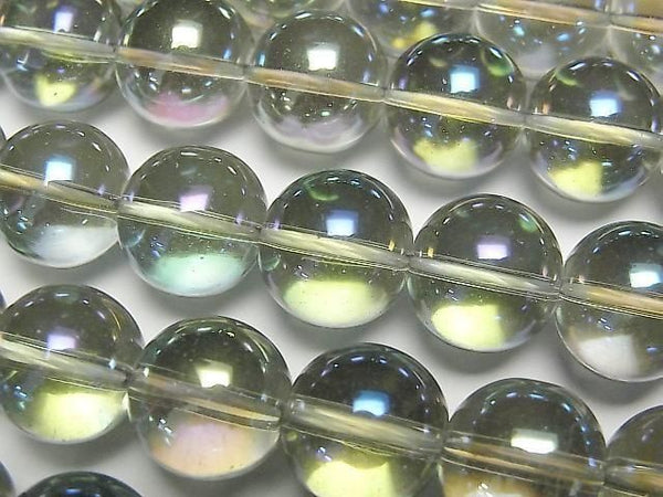 [Video] Green Flash Crystal (Smelted Quartz) Round 12mm 1strand beads (aprx.15inch/36cm)