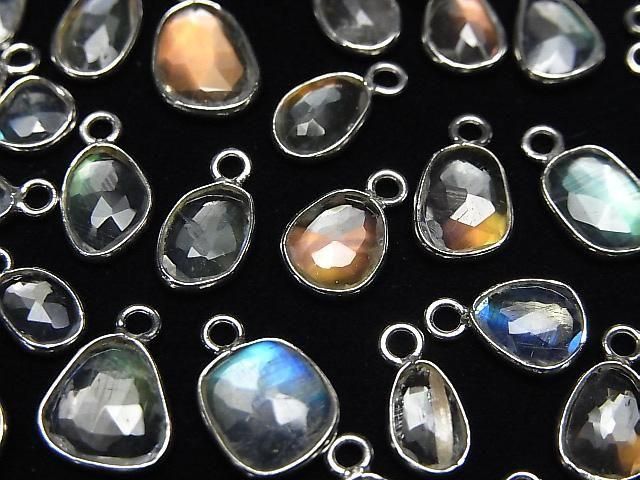 [Video]High Quality Andesine Labradorite AA++ Bezel Setting Freeform Rose Cut [One Side] Silver925 5pcs