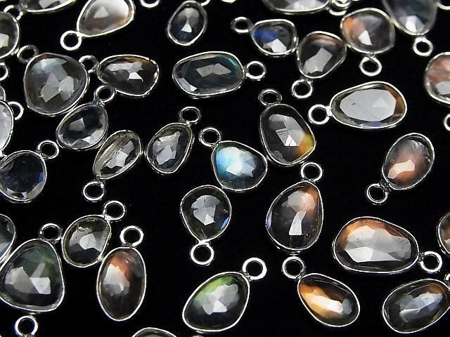 [Video]High Quality Andesine Labradorite AA++ Bezel Setting Freeform Rose Cut [One Side] Silver925 5pcs