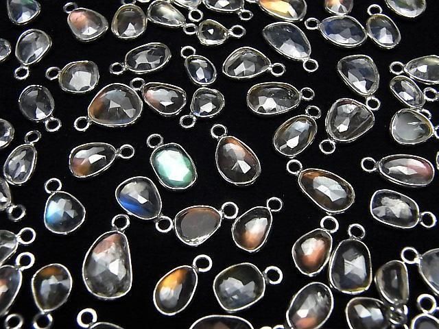 [Video]High Quality Andesine Labradorite AA++ Bezel Setting Freeform Rose Cut [One Side] Silver925 5pcs