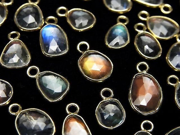 [Video]High Quality Andesine Labradorite AA++ Bezel Setting Freeform Rose Cut [One Side] 18KGP 5pcs