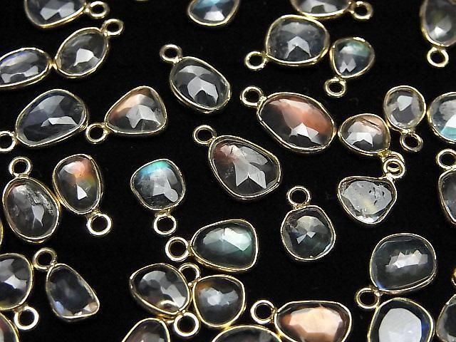 [Video]High Quality Andesine Labradorite AA++ Bezel Setting Freeform Rose Cut [One Side] 18KGP 5pcs