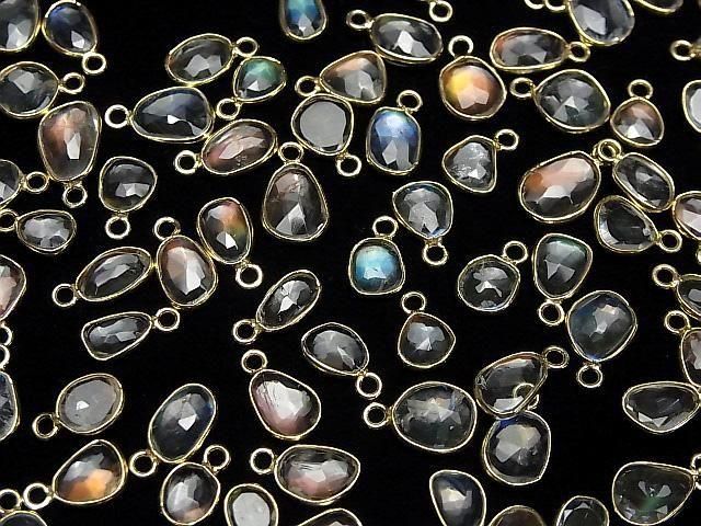 [Video]High Quality Andesine Labradorite AA++ Bezel Setting Freeform Rose Cut [One Side] 18KGP 5pcs