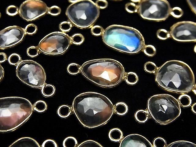 [Video]High Quality Andesine Labradorite AA++ Bezel Setting Freeform Rose Cut [Both Side] 18KGP 5pcs