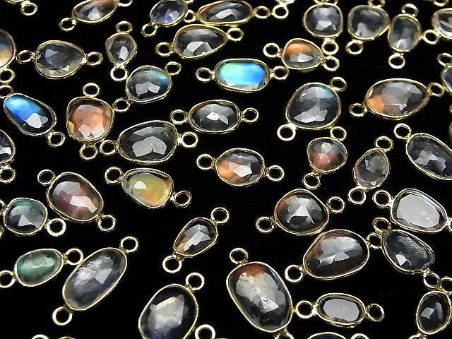 [Video]High Quality Andesine Labradorite AA++ Bezel Setting Freeform Rose Cut [Both Side] 18KGP 5pcs