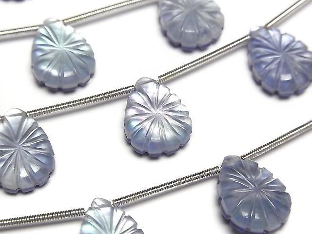 [Video] Lapislazuli x White Shell x Crystal AAA- Pear Shape Carving 1 Strand (5 Pieces)