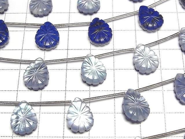 [Video] Lapislazuli x White Shell x Crystal AAA- Pear Shape Carving 1 Strand (5 Pieces)