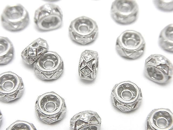 Silver925 Roundel 6x6x3mm (with CZ) Rhodium Plated 2pcs
