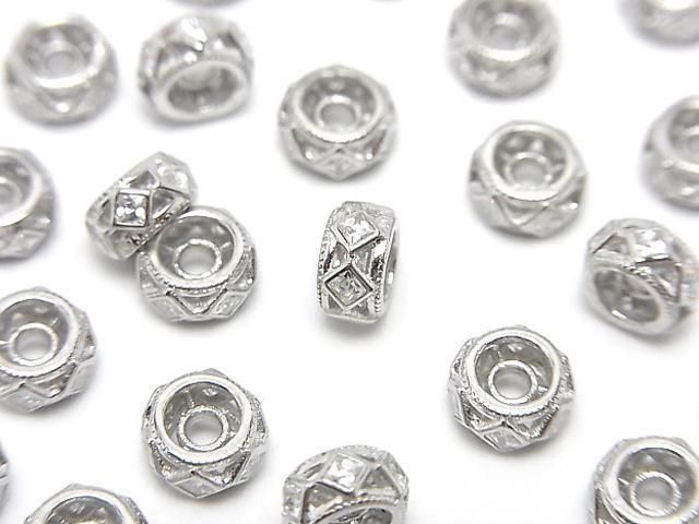 Silver925 Roundel 6x6x3mm (with CZ) Rhodium Plated 2pcs
