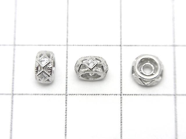 Silver925 Roundel 6x6x3mm (with CZ) Rhodium Plated 2pcs