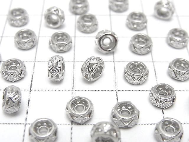 Silver925 Roundel 6x6x3mm (with CZ) Rhodium Plated 2pcs