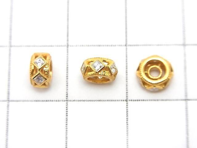 Silver925 Rondelle 6x6x3mm(with CZ) 18KGP 1pc