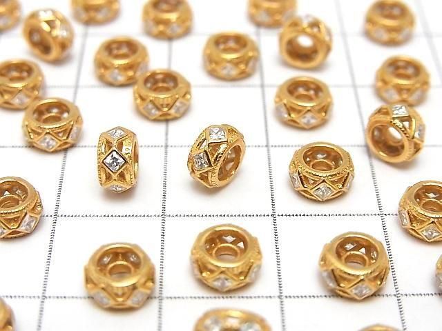 Silver925 Rondelle 6x6x3mm(with CZ) 18KGP 1pc