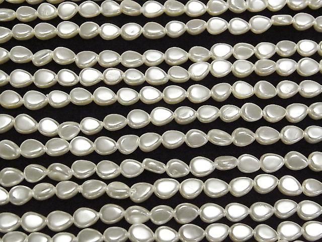 [Video]Shell Pearl White Vertical Hole Pear shape 6x5x3mm 1strand beads (aprx.15inch/38cm)