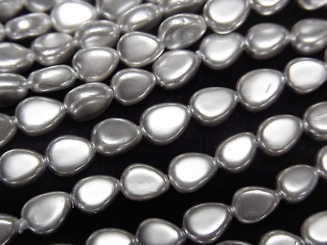 [Video]Shell Pearl Silver Vertical Hole Pear shape 6x5x3mm 1strand beads (aprx.15inch/38cm)