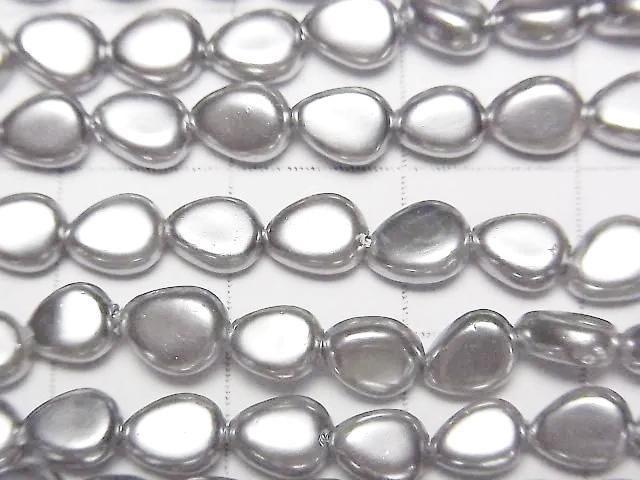 [Video]Shell Pearl Silver Vertical Hole Pear shape 6x5x3mm 1strand beads (aprx.15inch/38cm)