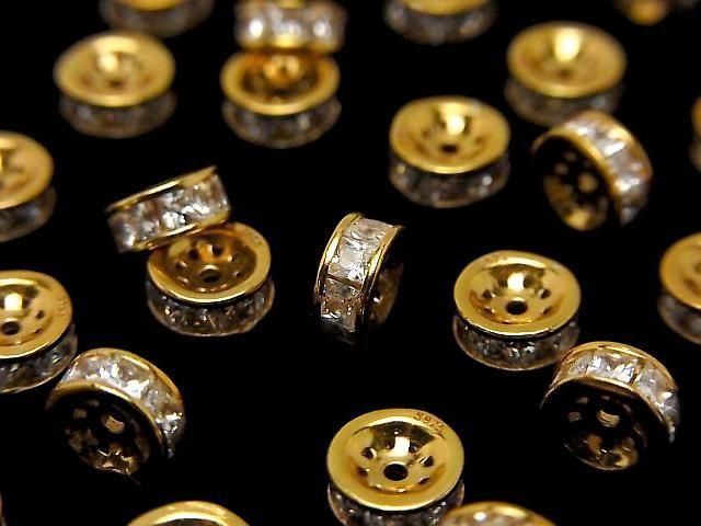 Silver925 Rondelle 4.5mm,6mm(with CZ) 18KGP 2pcs